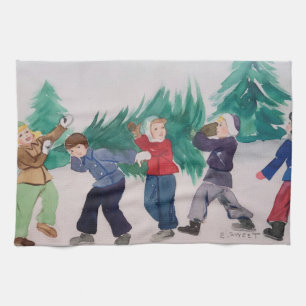 Original Vintage Christmas Art Tea Towel
