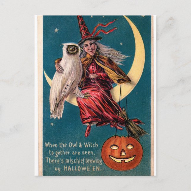 Original vintage Halloween card with witch! (Front)