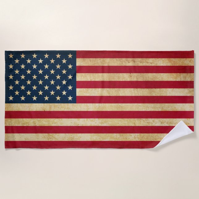 Original Vintage Patriotic American Flag Beach Towel (Front)