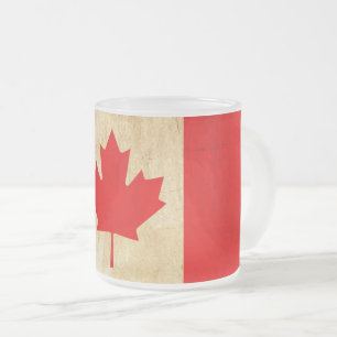 Original Vintage Patriotic National Flag of CANADA Frosted Glass Coffee Mug