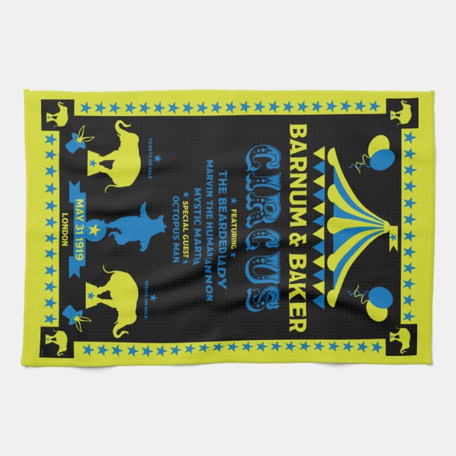Original Vintages Inspired Circus Art Tea Towel (Horizontal)