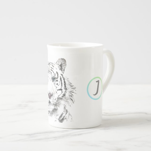 Original W Tiger Watercolor Chinese Zodiac Initial Bone China Mug (Front Right)