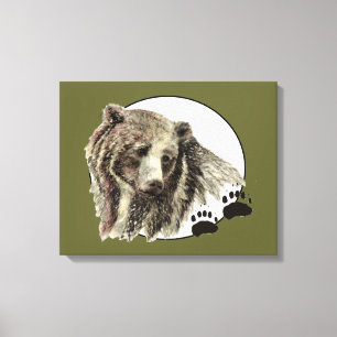 Original Watercolor Bear with Tracks Animal Canvas Print