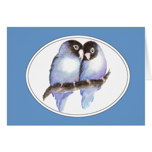 Original Watercolor Blue Lovebirds, Bird (Front Horizontal)