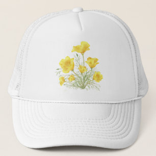 Original Watercolor California Poppy Flower Trucker Hat