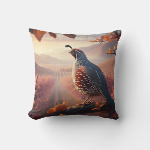 Original Watercolor California Quail Bird Cushion
