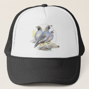 Original Watercolor California Quail Bird Trucker Hat