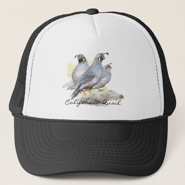Original Watercolor California Quail. Bird Trucker Hat (Front)