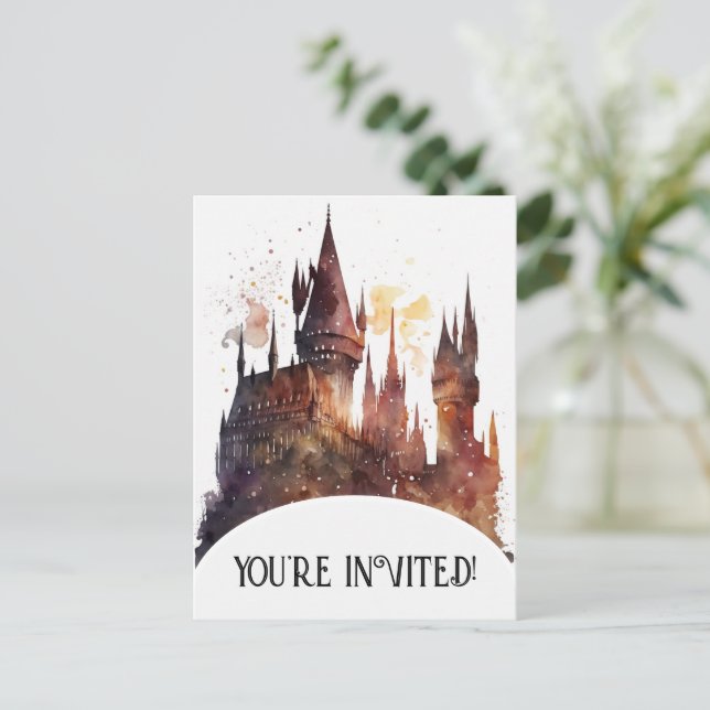 Original Watercolor Castle Artwork Birthday Invitation Postcard (Standing Front)