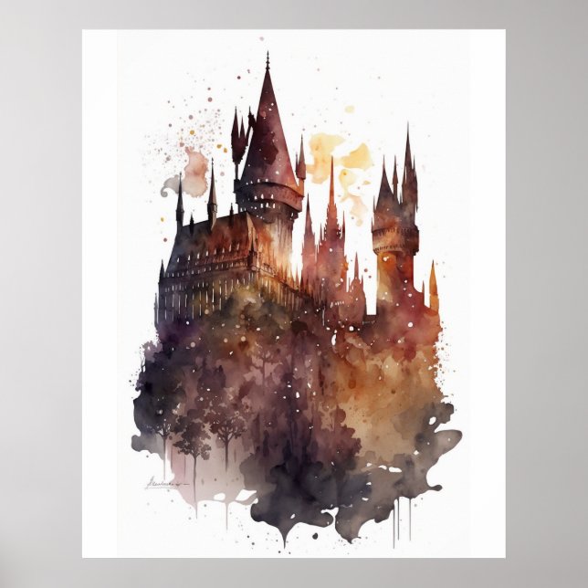 Original Watercolor Castle Artwork Poster (Front)