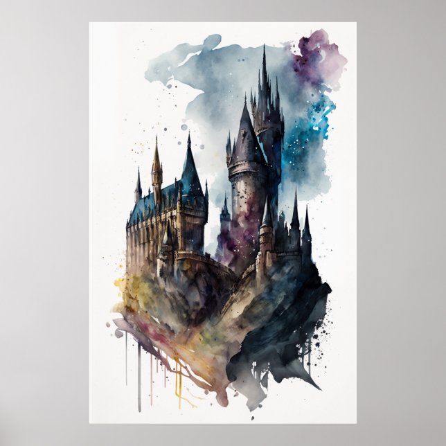 Original Watercolor Castle Artwork Poster (Front)
