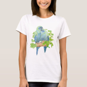 Original Watercolor Cute Cuddling Blue Parrots T-Shirt