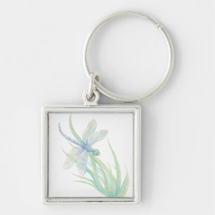 Original Watercolor Dragonfly in Blue and Green Key Ring