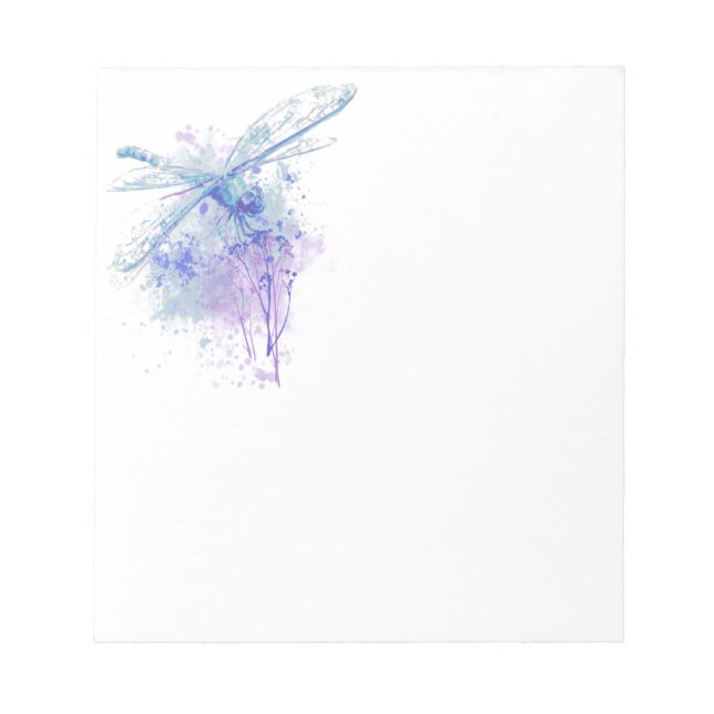 Original Watercolor Dragonfly in Blue Mauve Nature Notepad (Front)
