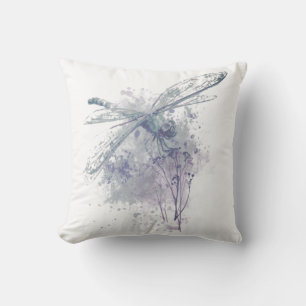 Original Watercolor Dragonfly in Grey White Decor Cushion