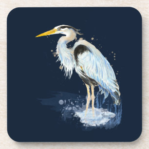 Original watercolor Great Blue Heron Bird Custom Coaster
