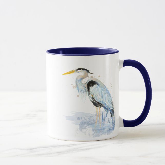 Original watercolor Great Blue Heron Bird Mug (Right)