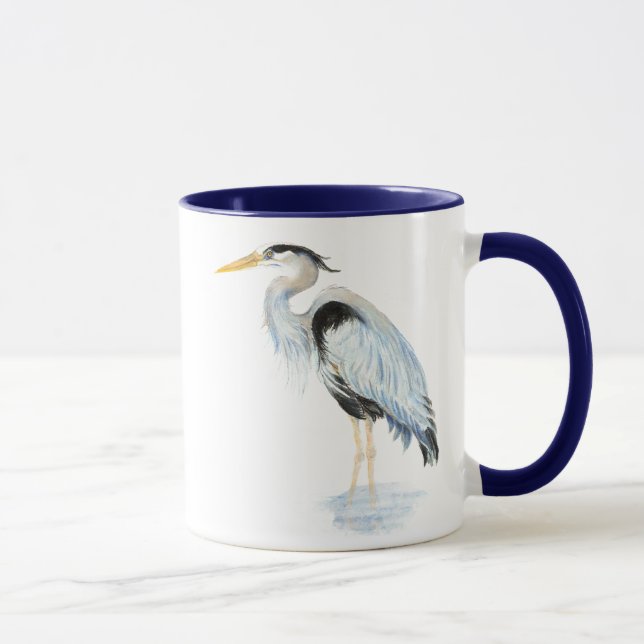 Original watercolor Great Blue Heron Bird Mug (Right)