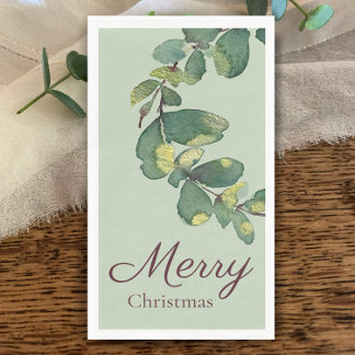 Original Watercolor Greenery Merry Christmas Napkin