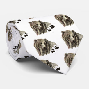 Original Watercolor Grizzly Bear Animal Nature Tie