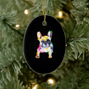 Original Watercolor Hand French Bulldog Gift Ceramic Tree Decoration