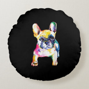 Original Watercolor Hand French Bulldog Gift Round Cushion
