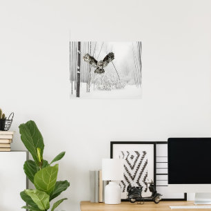 Original Watercolor Hunting Owl Bird Art Poster