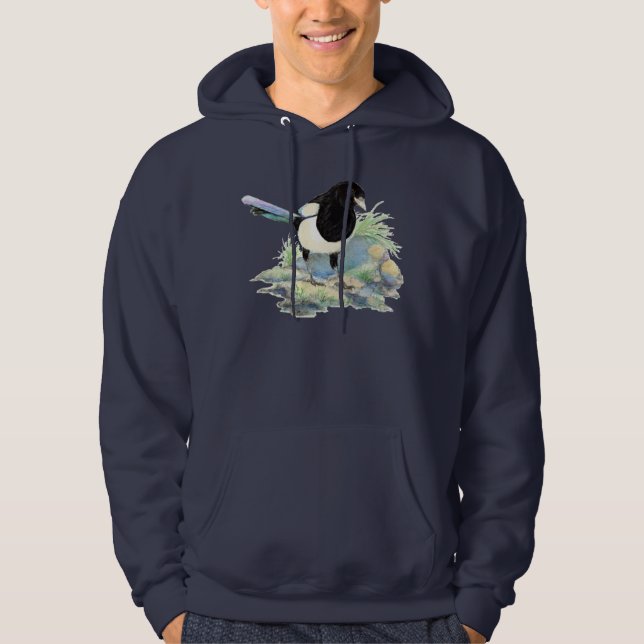 Original Watercolor Magpie Garden Bird Hoodie (Front)