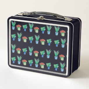 Original watercolor plant design pattern 1 metal lunch box