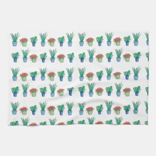 Original watercolor plant design pattern 1 tea towel