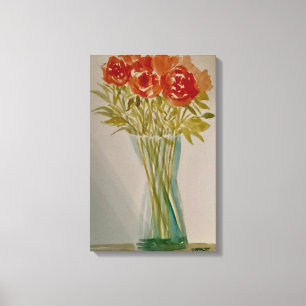 Original Watercolor Roses In The Jar V3 Painting Canvas Print