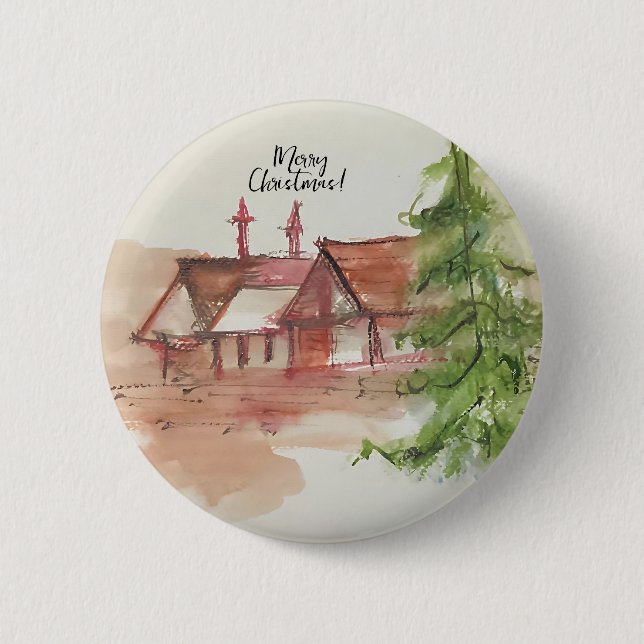 Original watercolor sketch  6 cm round badge (Front)