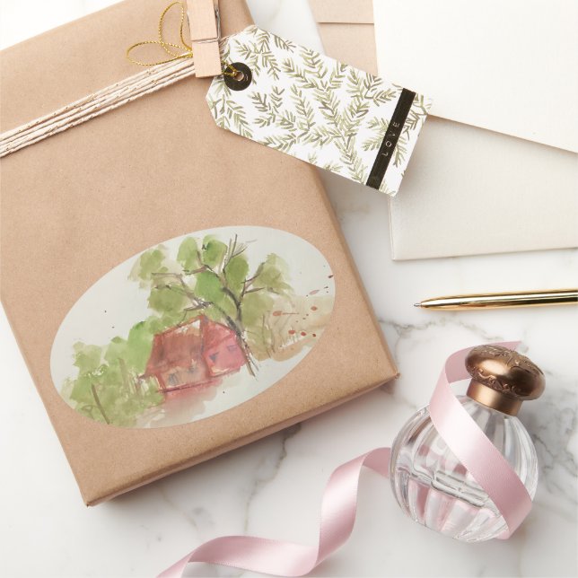 Original watercolor sketch  oval sticker (Gifting)