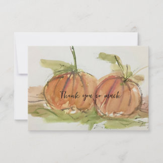 Original watercolor sketch Pumpkin Thank You Card