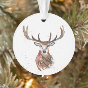 Original Watercolor Stag Deer Woodlands Animals Ornament
