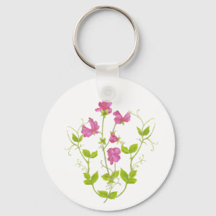 Original Watercolor Sweet Pea, Garden Flower Key Ring