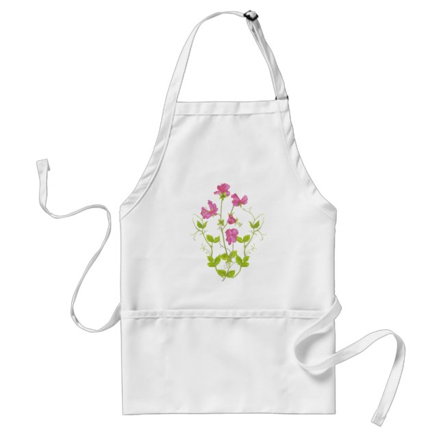 Original Watercolor Sweet Pea, Garden Flower Standard Apron (Front)