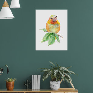 Original Watercolor Whimsical Rufous Hummingbird Poster