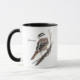 Original Watercolor White Crowned Sparrow Bird Mug
