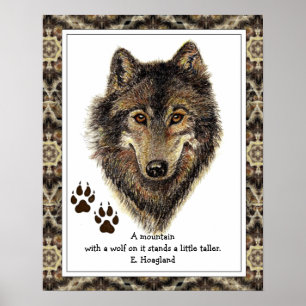 Original Watercolor Wolf, Tracks Mountain Quote Poster