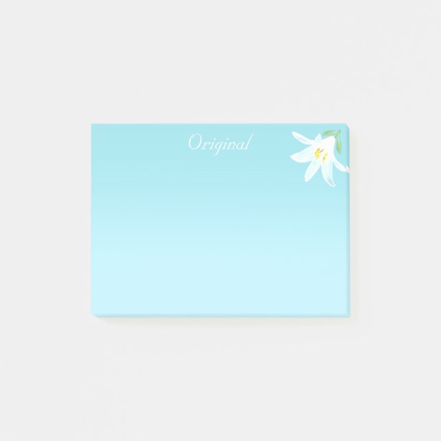 Original White Amaryllis Flower on Light Blue Post Post-it Notes (Front)