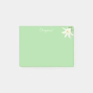 Original White Amaryllis Flower on Light Green Post-it Notes