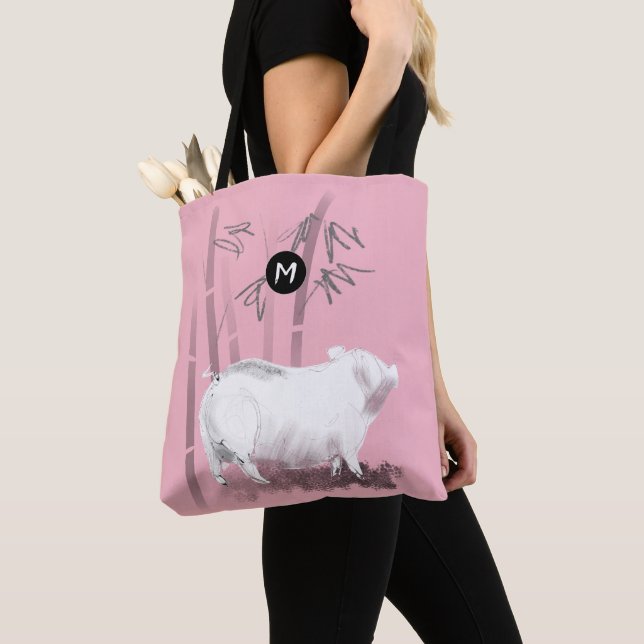 Original White Pig Bamboo Monogram Choose colour B Tote Bag (Close Up)