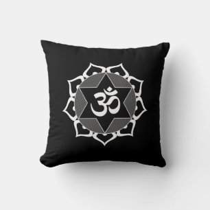Original White Yoga OM Symbol on black Cushion