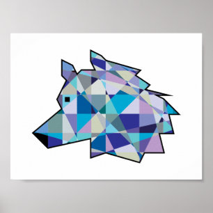 Original Wolf Head graphic art   Profile Wolf face Poster