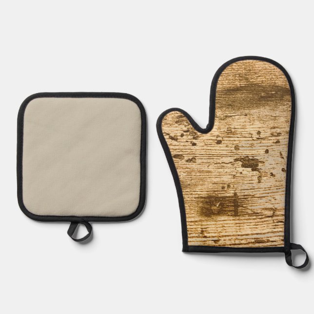 Original Wood Grain .Oven Mitts. Oven Mitt & Pot Holder Set (Front)