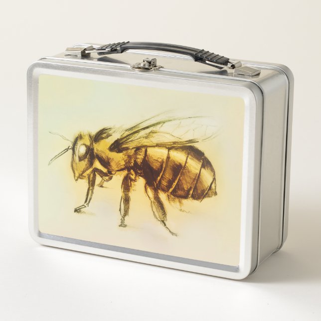 Orignal vintage art metal lunch box - Bee (Front)