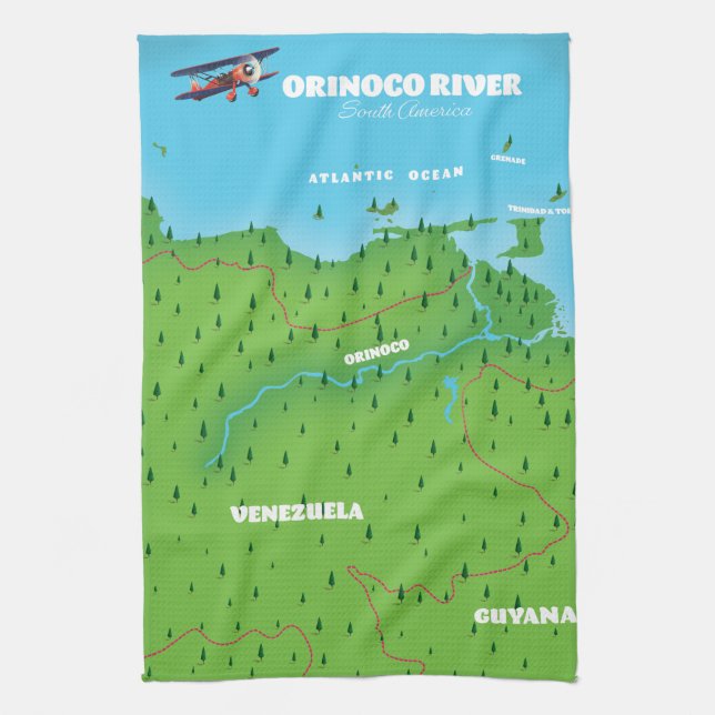 Orinoco River South American Map Tea Towel (Vertical)