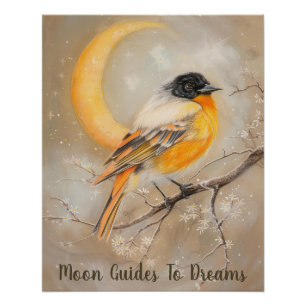 Oriole bird baby sleeping on Moon Poster