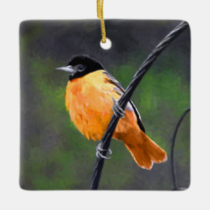 Oriole Painting - Original Bird Art Ceramic Ornament